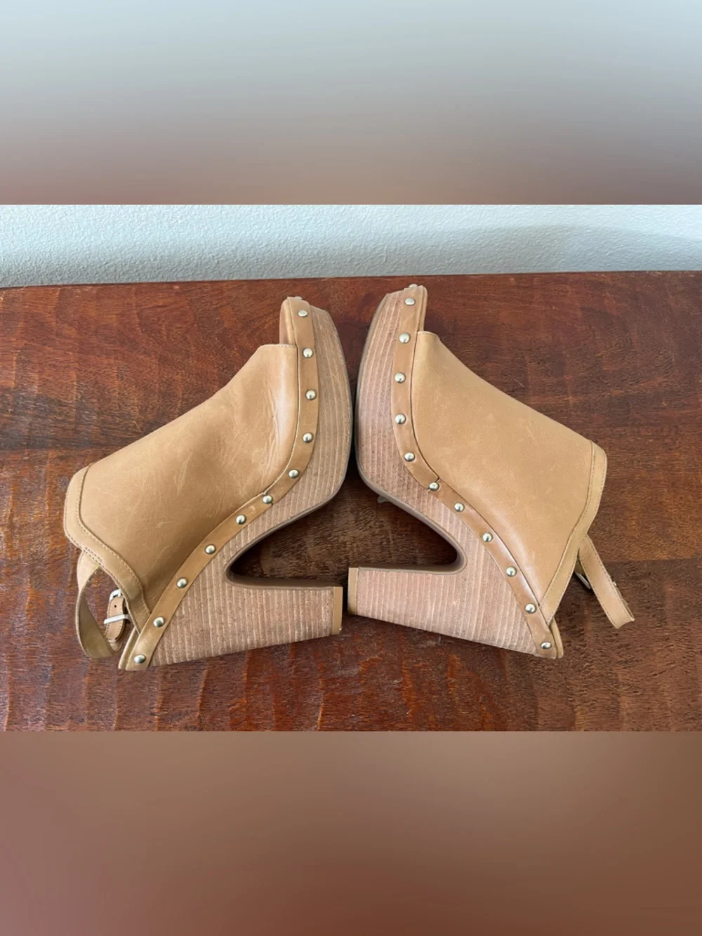 Jessica Simpson Daine leather studded platform block heel boho festival heel 8